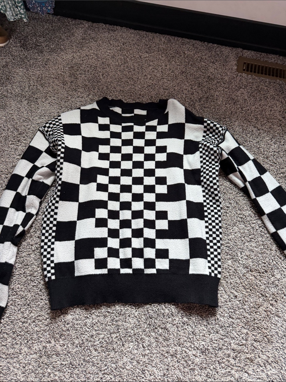 Black & White Checkerboard Knit Sweater